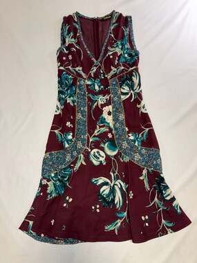 Roberto Cavalli Forbidden Fruit Burgundy Floral Print V-Neck Jersey Dress
